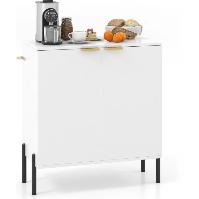 Costway Sideboard hout, buffetkast met 2 deuren, metalen poten en handgrepen, moderne keukenkast, kast voor eetkamer, woonkamer en hal, 70 x 37 x 78 cm, Wit