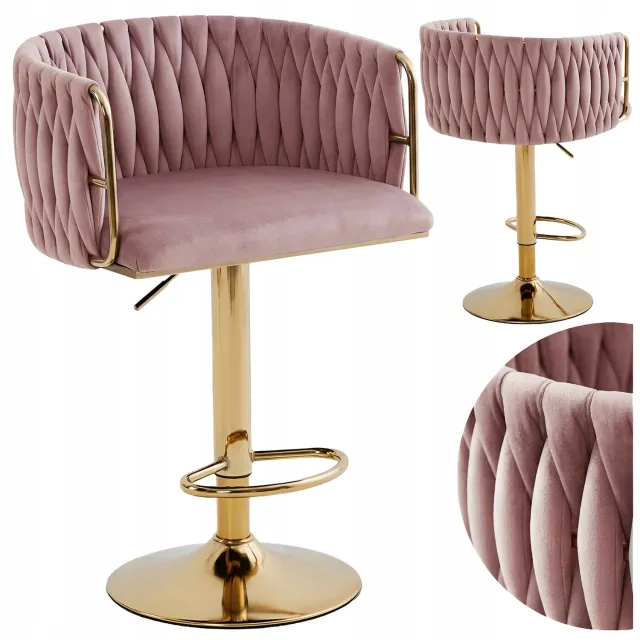 VELACO Hocker Barstoel Draaibaar Roze Goud Gestoffeerd