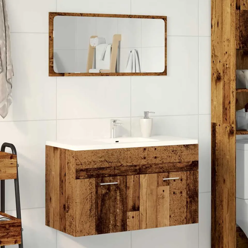 vidaXL Wastafelkast 80x38,5x46 cm bewerkt hout oud houtkleurig bruin, foto 2