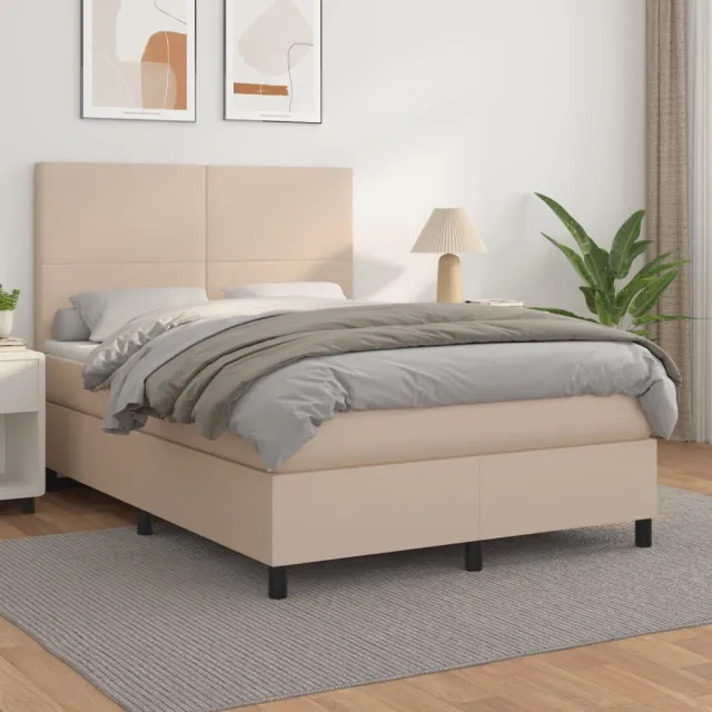 vidaXL Boxspring met matras kunstleer cappuccinokleurig 140x190 cm bruin