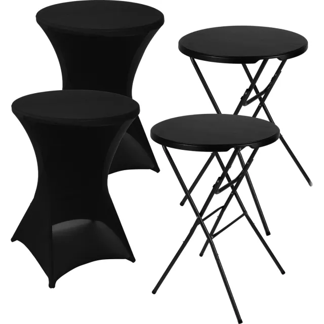 xDays Statafels Set van 2 Zwart – Inclusief 2 Statafelrokken – Inklapbaar – ø80 x 110 cm – Cocktailtafel – Partytafel – Staantafel – Binnen en Buiten
