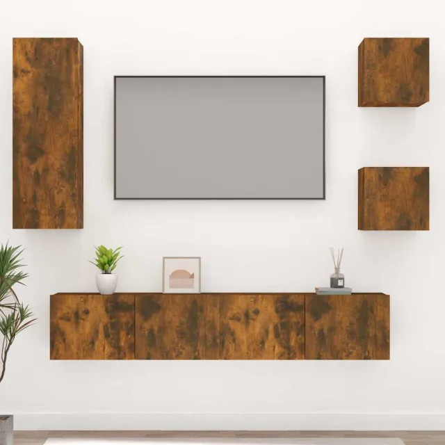 vidaXL 5-delige Tv-meubelset bewerkt hout gerookt eikenkleurig Bruin