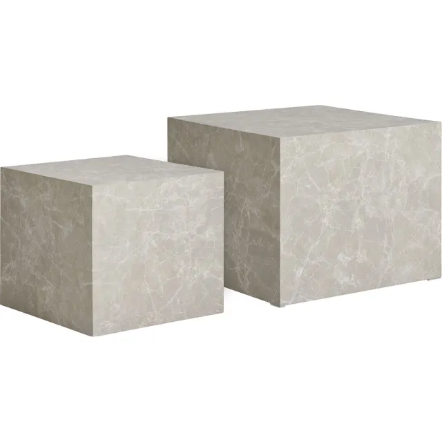 House Nordic Salontafel Prague Marmerlook Beige Set Van 2