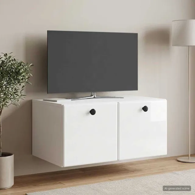 vidaXL Wandbeugel TV-kast 59,5 x 41 x 30 cm Hoogglans Wit Bewerkt hout, foto 2