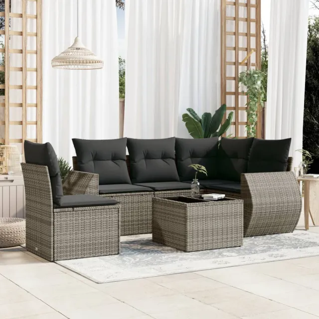 vidaXL 6-delige Loungeset met kussens poly rattan grijs, foto 2