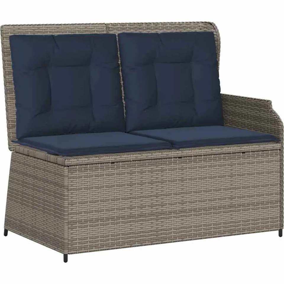 vidaXL Tuinbank 2-zits Grijs en Marineblauw poly rattan