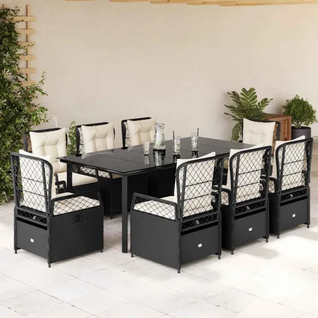 vidaXL 9-delige Tuinset poly rattan zwart