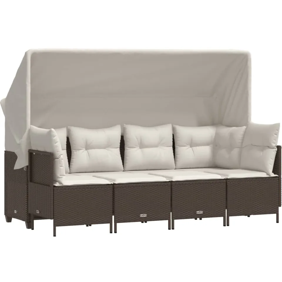 vidaXL 5-delige Loungeset met kussens poly rattan bruin, foto 3