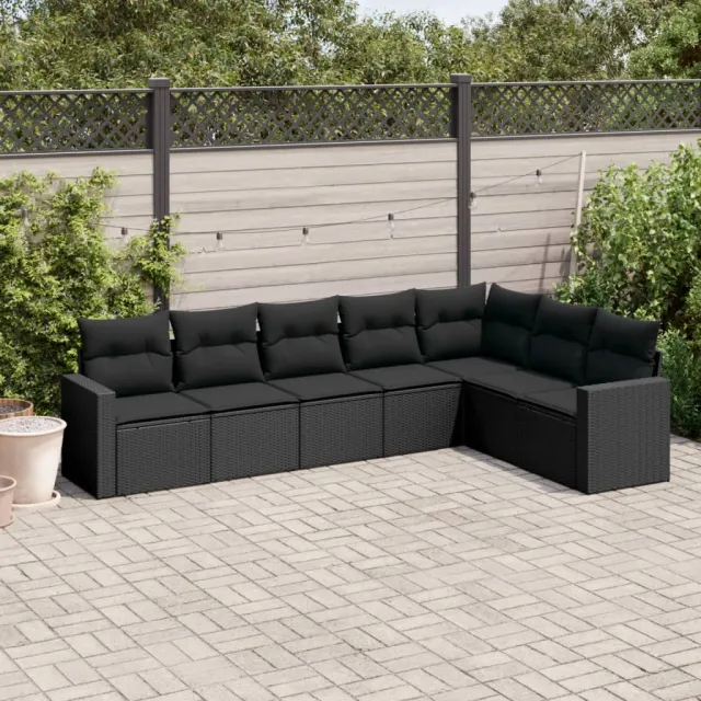 vidaXL 7-delige Loungeset met kussens poly rattan zwart, foto 2