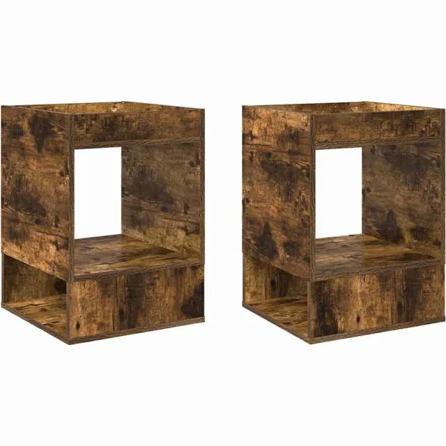 vidaXL Bijzettafel - 2 - st - Rook - Eiken - 40 - x - 40 - x - 56 - cm - Bewerkt - hout Gerookt eiken