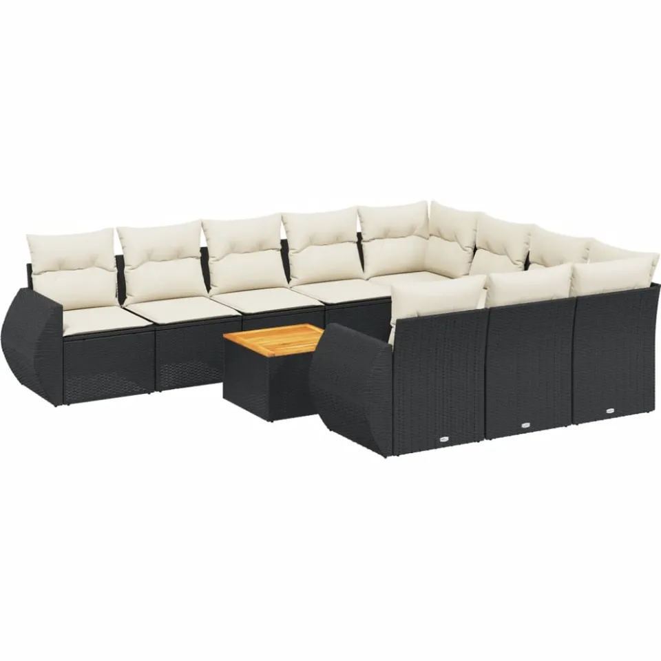 vidaXL 11-delige Loungeset met kussens poly rattan zwart