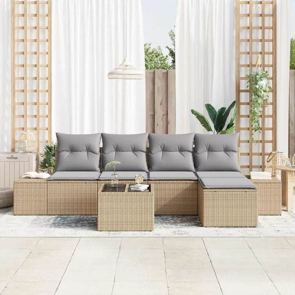 vidaXL Tuin Sofa Set 5 st Beige en Licht Grijs poly rattan, foto 3