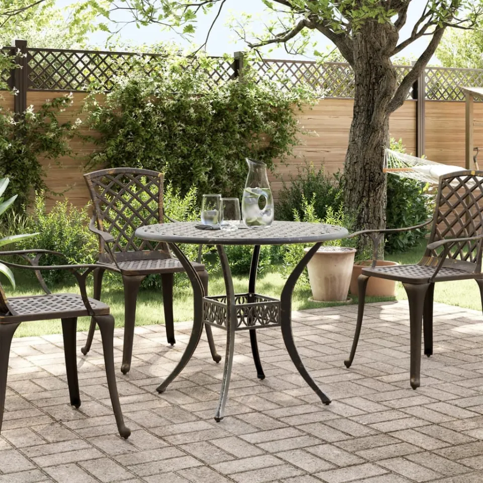 vidaXL Tuintafel Ø 90x75 cm gietaluminium bronskleurig bruin, foto 2