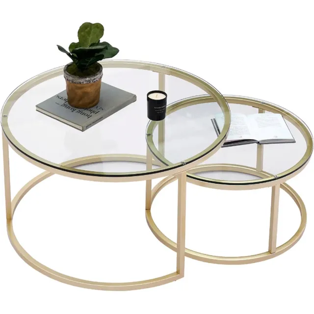 Bolt Edge Salontafel - Goud - Rond - Landelijke stijl - Set van 2 - 80 en 60cm