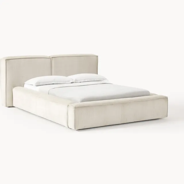 Westwing Collection Gestoffeerd corduroy bed Lennon met opbergruimte beige