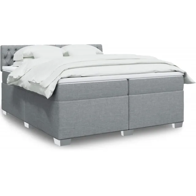 vidaXL Boxspring met matras stof lichtgrijs 200x200 cm grijs