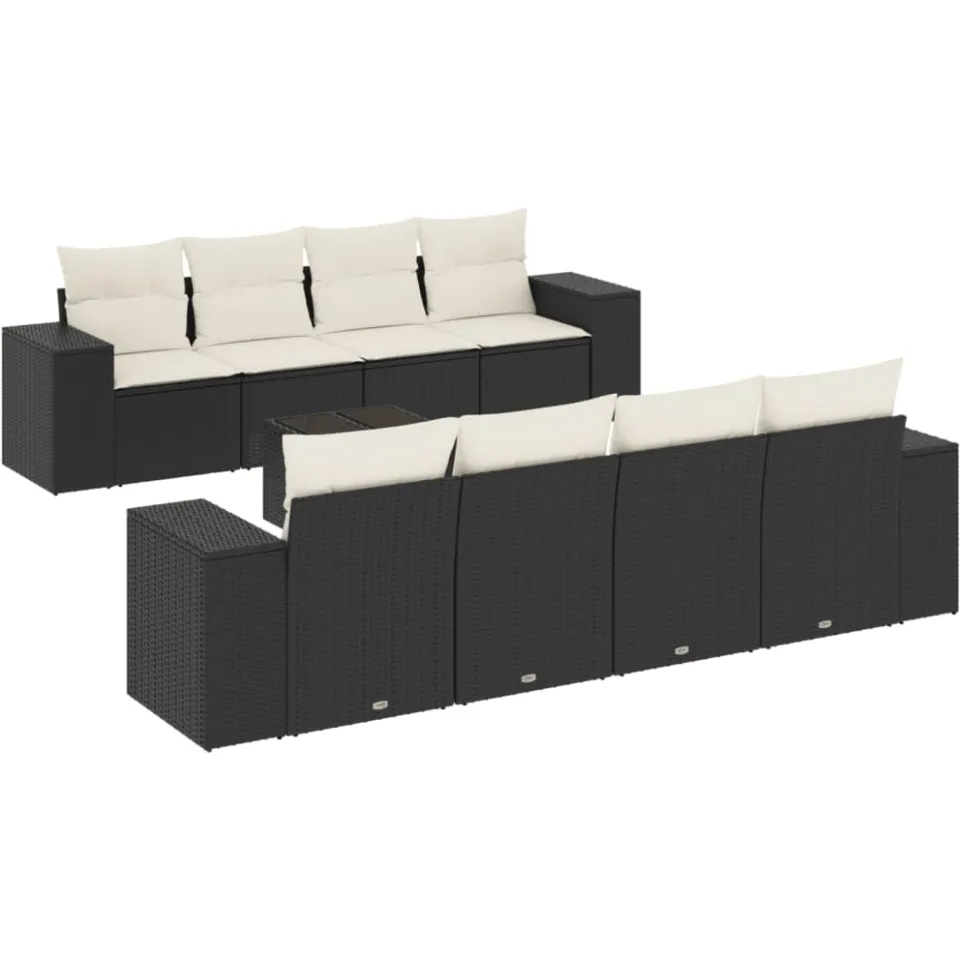 vidaXL 9-delige Loungeset met kussens poly rattan zwart