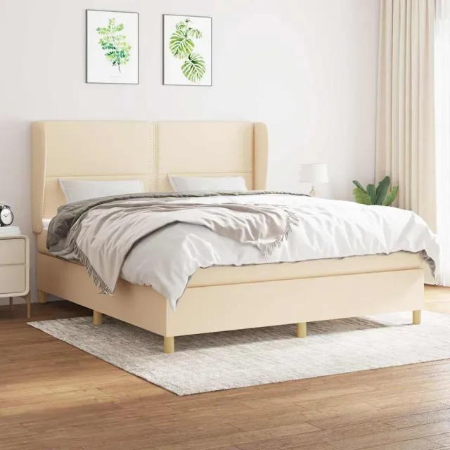 vidaXL Boxspring met matras stof crèmekleurig 180x200 cm
