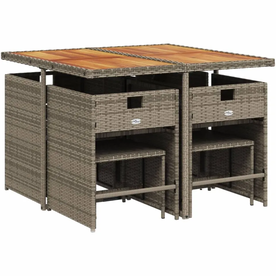 vidaXL 9-delige Tuinset met kussens poly rattan grijs