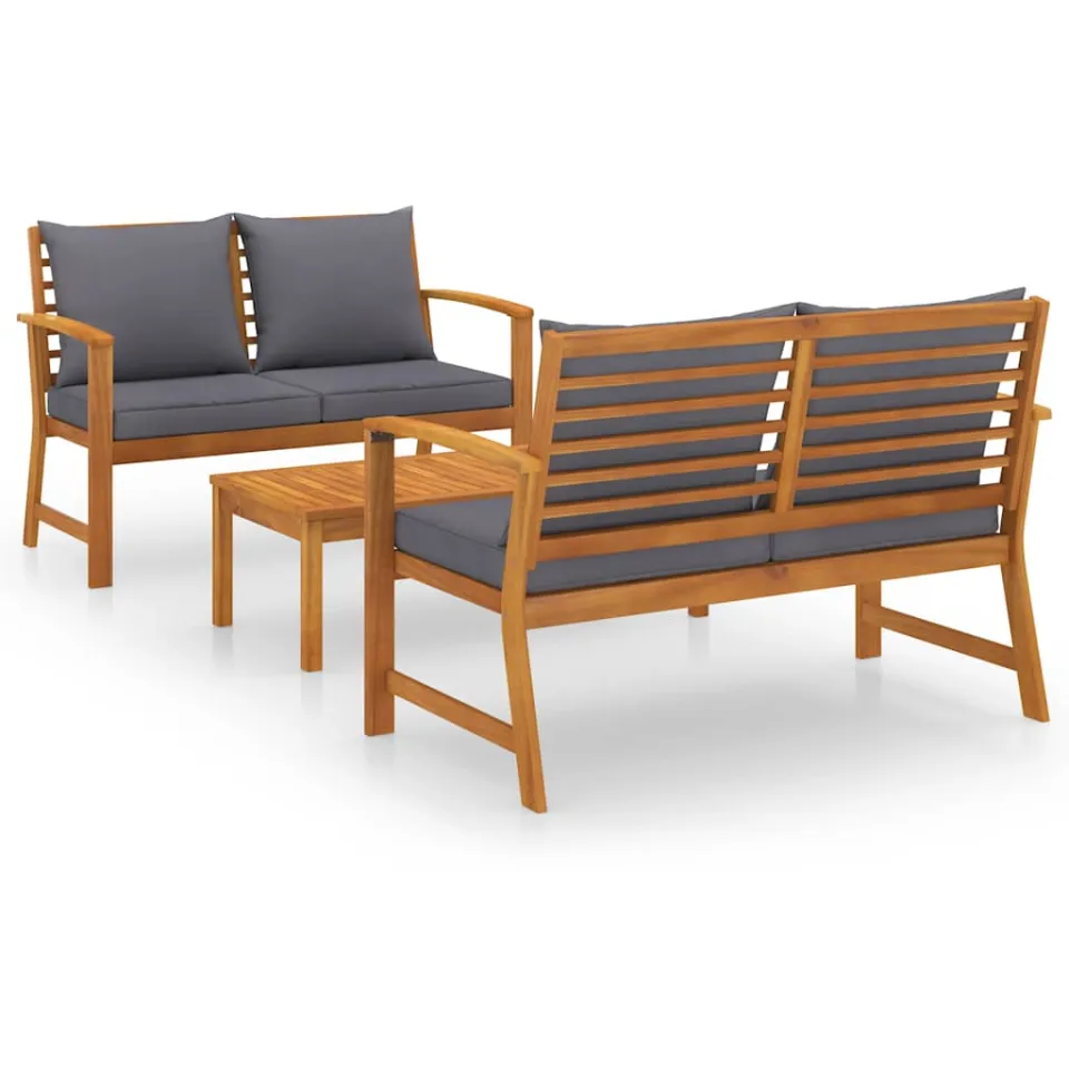 vidaXL 3-delige Loungeset met kussens massief acaciahout grijs, foto 3