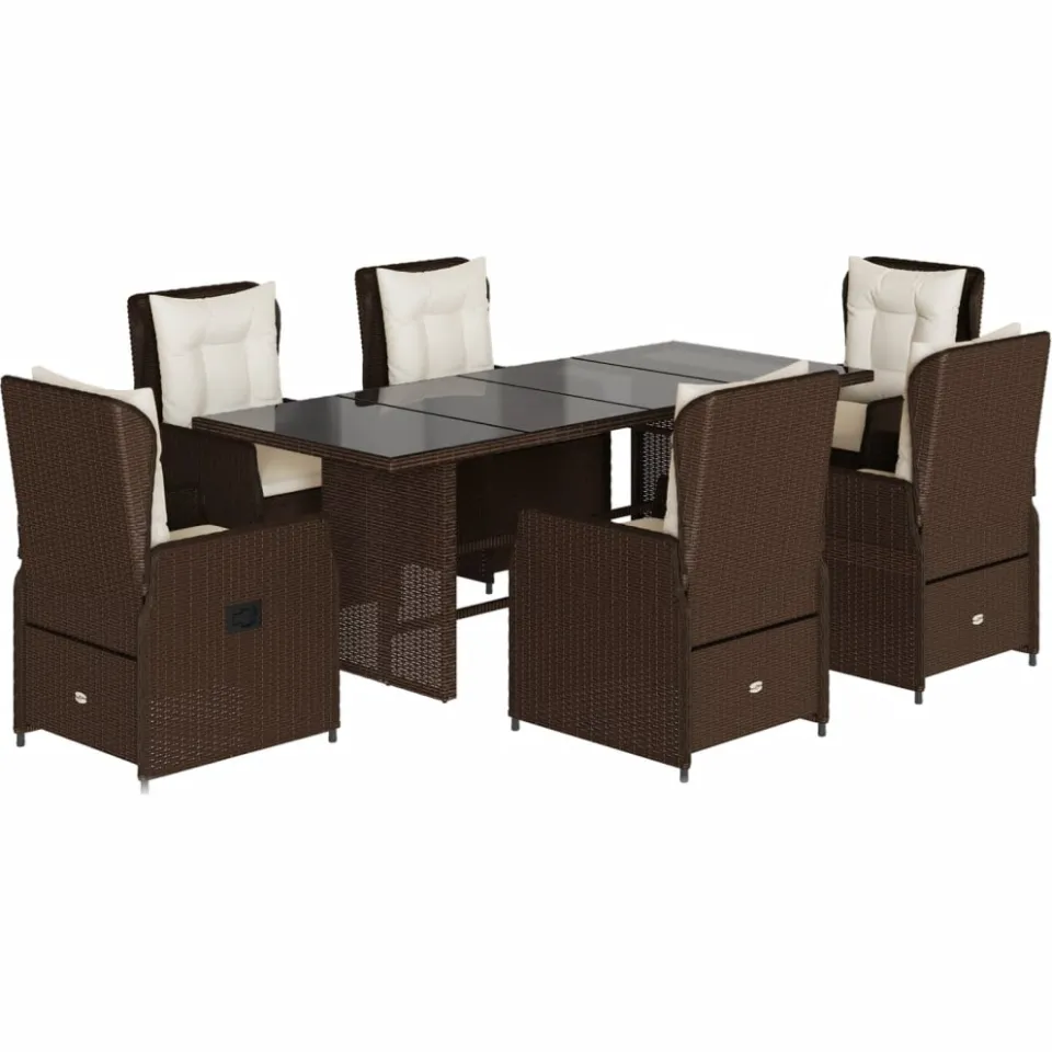 vidaXL 7-delige Tuinset met kussens poly rattan bruin, foto 3