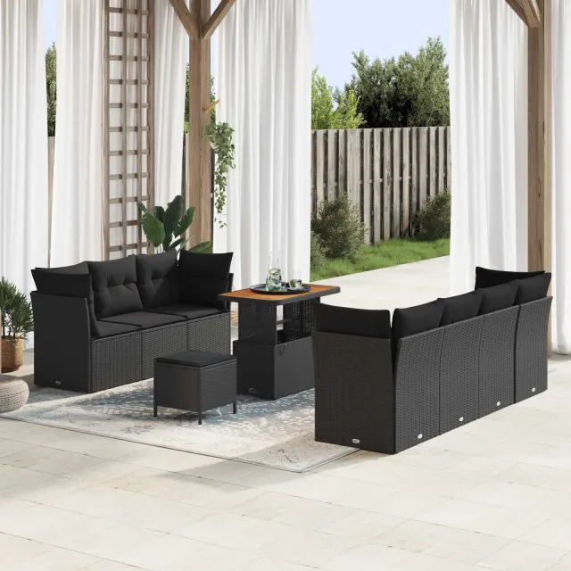 vidaXL Tuinbankenset 10 st Zwart poly rattan, foto 2