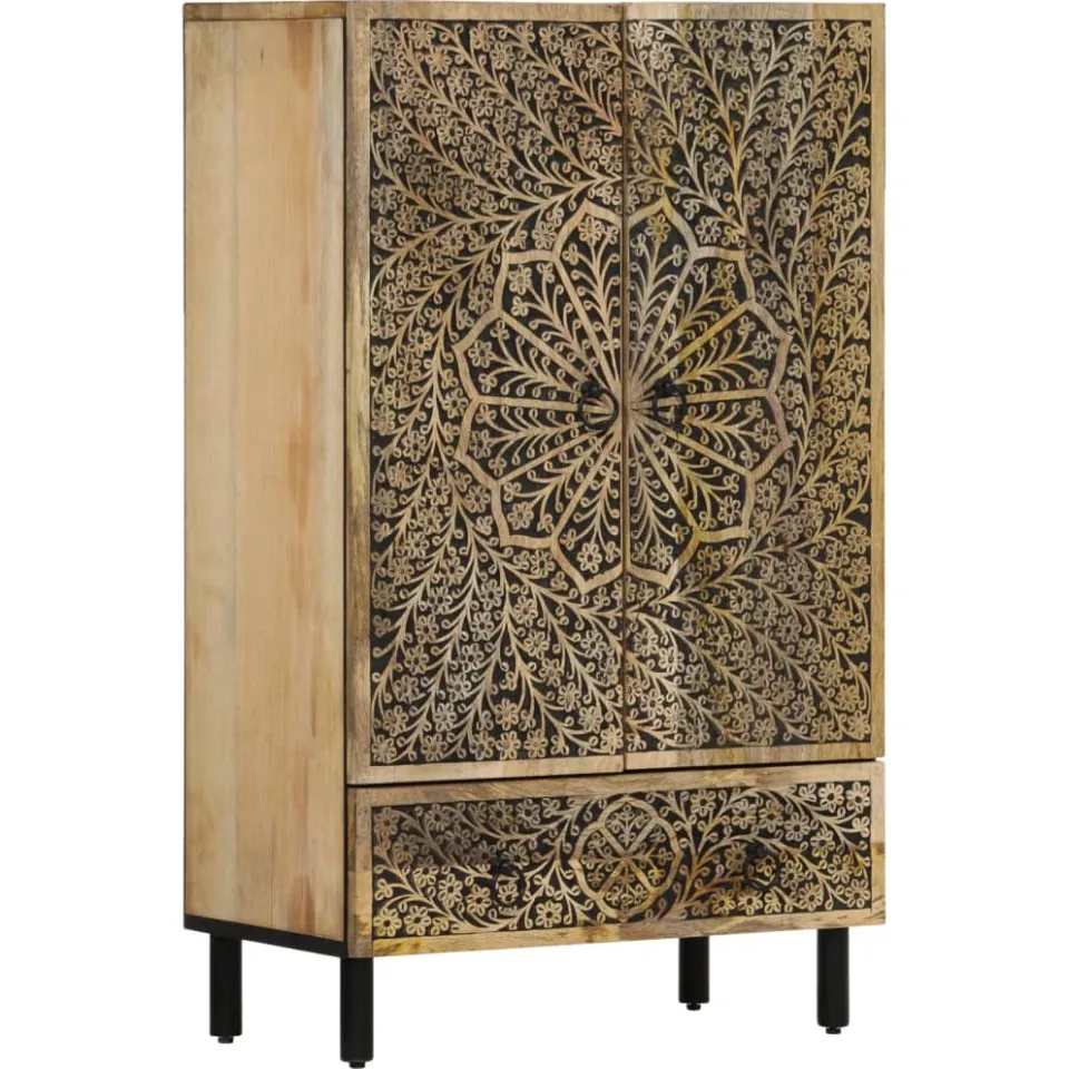 vidaXL Hoge kast 60x33x100 cm massief mangohout Bruin