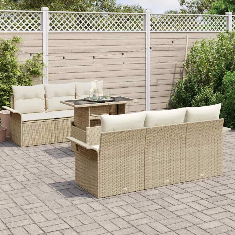 vidaXL Tuin Sofa Set 7 st Beige poly rattan, foto 3