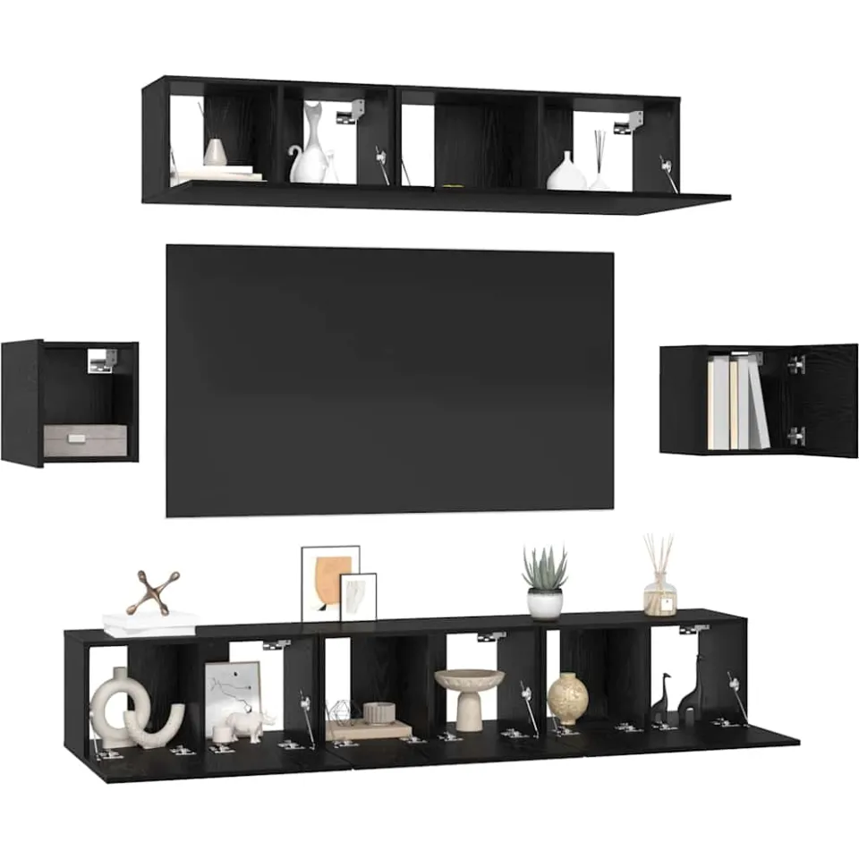 vidaXL Tv-meubelset 7 st 80 x 30 x 30 cm Zwart Eiken