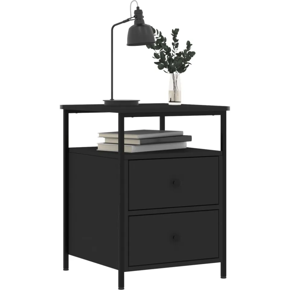 vidaXL Nachtkastjes 2 st 44x45x60 cm bewerkt hout zwart