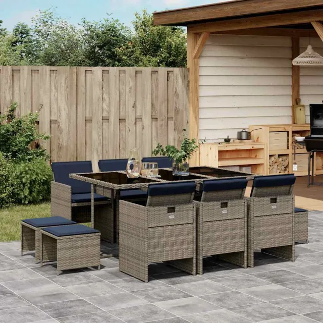 vidaXL 11-delige tuinset met kussens, grijs polyrotan, foto 2