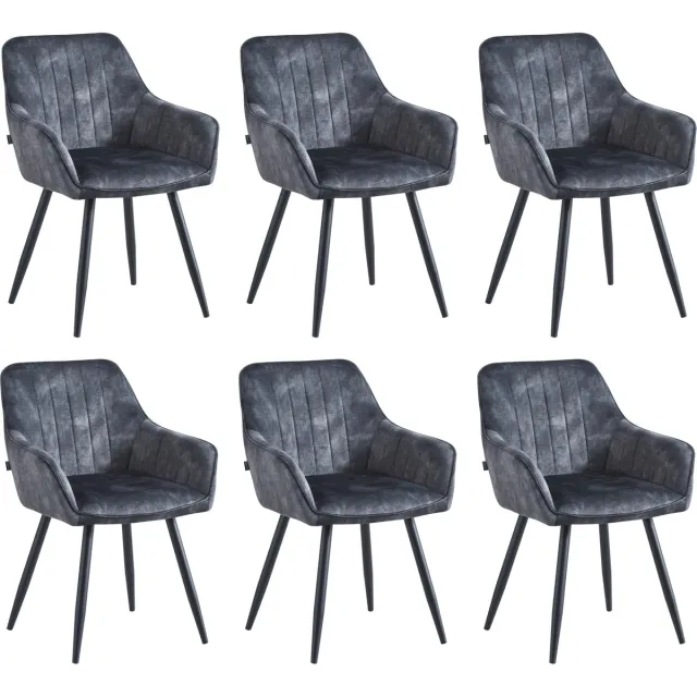 Colenis Ozzy Eetkamerstoel - Set Van 6 - Antraciet - Adoré Velvet - Industrieel - Met armleuning