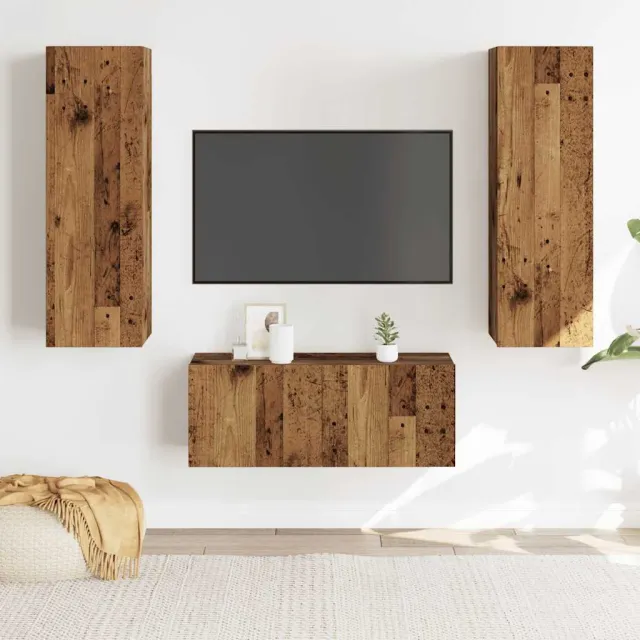 vidaXL Tv-wandkasten 3 st bewerkt hout oud houtkleurig bruin, foto 2