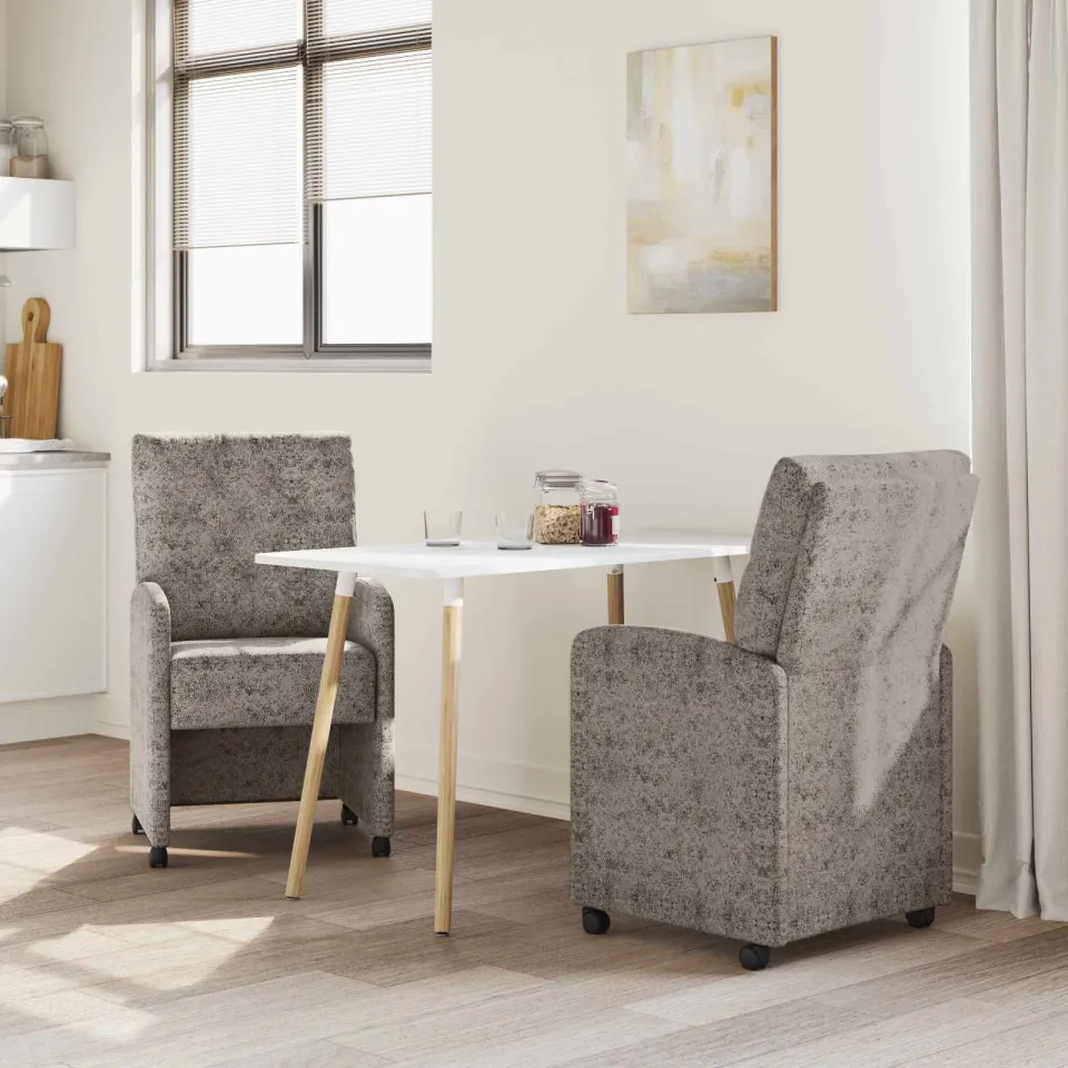 vidaXL Eetkamerstoelen met Wieltjes 2 st Nep Suede Leer Lichtgrijs, foto 2