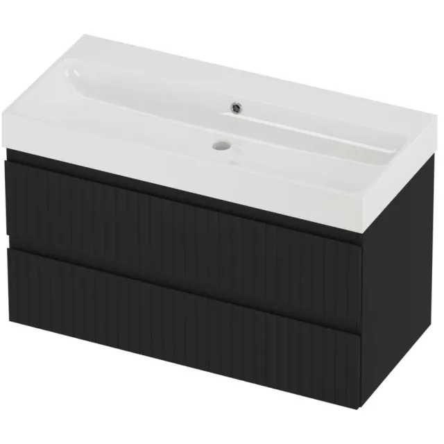 Proline Podium Badmeubelset Polystone Loft Zonder Gat 100x46x62 cm Glans Wit Mat Zwart