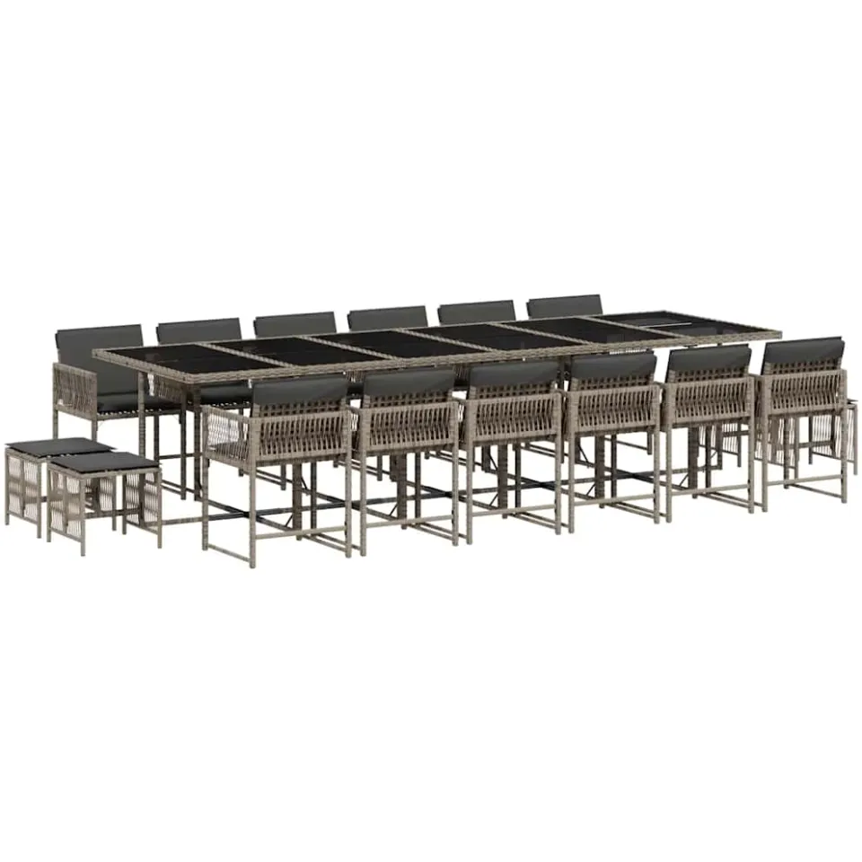 vidaXL 17-delige Tuinset met kussens poly rattan grijs, foto 3