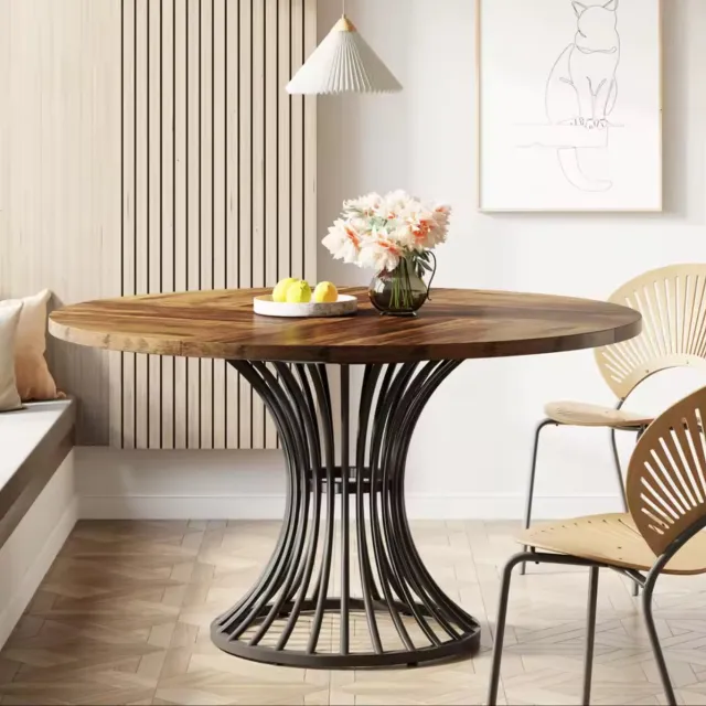 Quality Goods Ronde eettafel - 120 x 120 x 75 cm - Metalen onderstel - Zwart en bruin