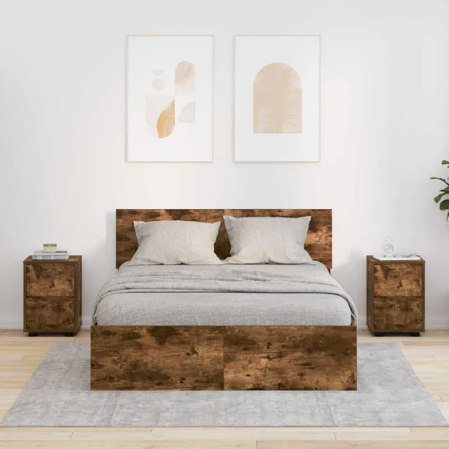vidaXL Nachtkastjes 2 st Gerookt eiken 30,5 x 30 x 43 cm Bewerkt hout Bruin