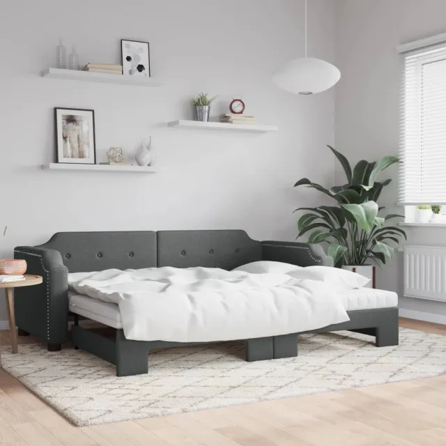 vidaXL Slaapbank onderschuifbed matrassen 80x200 cm stof donkergrijs