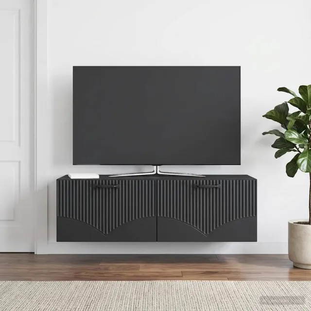 vidaXL Wandbeugel TV-kast Zwart 98 x 41 x 30 cm Bewerkt hout, foto 2