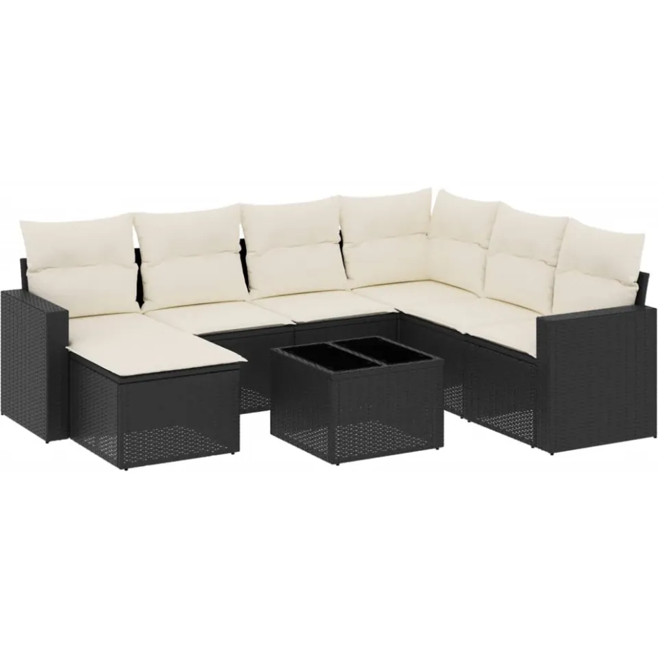 vidaXL 8-delige Loungeset met kussens poly rattan zwart