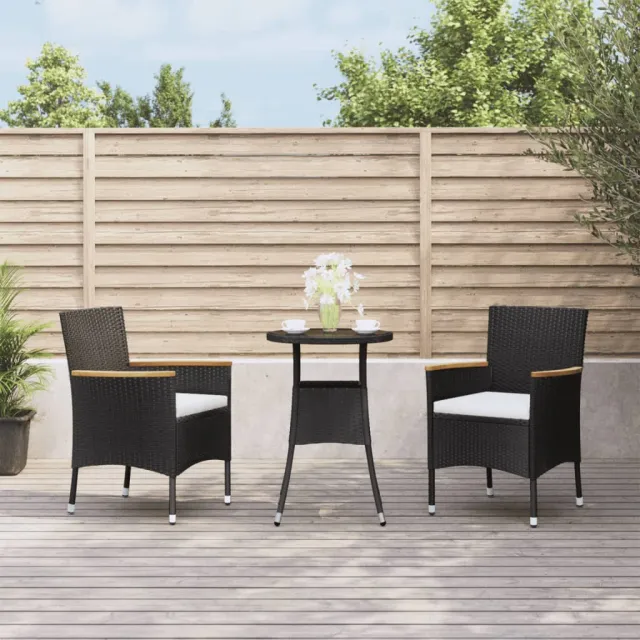 vidaXL 3-delige Bistroset met kussens poly rattan zwart, foto 2