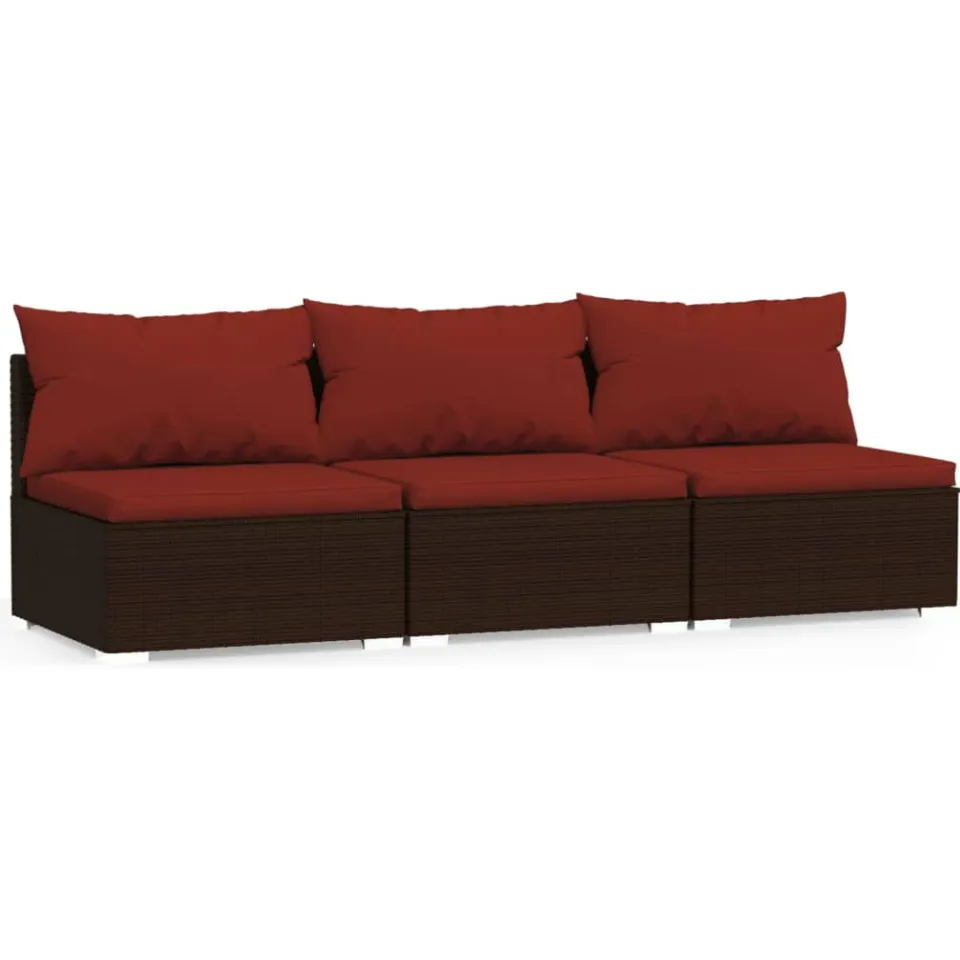 vidaXL Bank 3-zits met kussens poly rattan bruin, foto 3