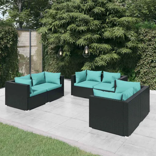 vidaXL 6-delige Loungeset met kussens poly rattan zwart, foto 2