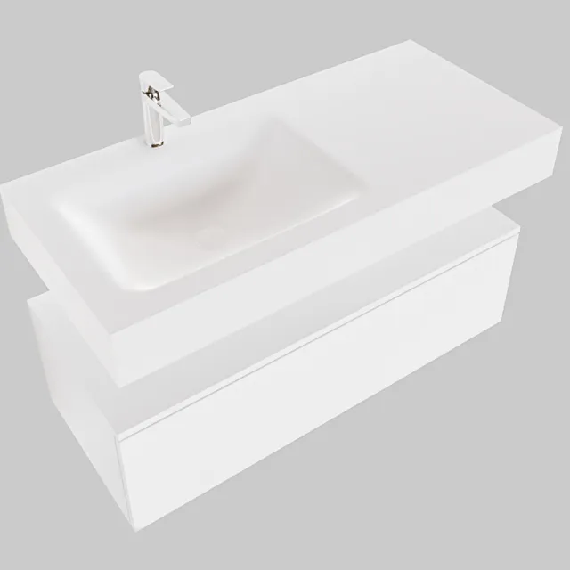Boss & Wessing Badkamermeubel BWS Ibiza 100 cm Solid Surface Wastafel Mat Wit (zes varianten)