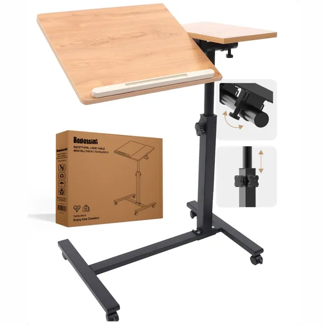 Merah Laptoptafel - Bedtafel - Banktafel - Laptoptafel op wielen - Inklapbaar - Verstelbaar – Ergonomisch - Naturel Laptoptafel op wielen - Naturel