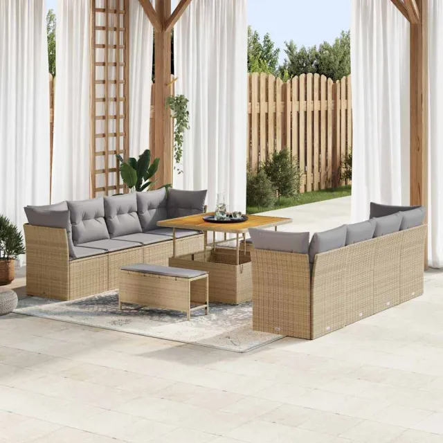 vidaXL Tuinbankenset 11 st Beige poly rattan