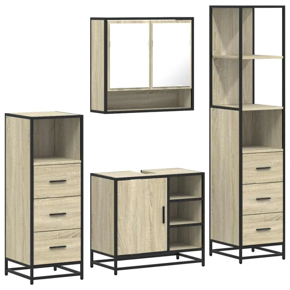 vidaXL 4-delige Badkamermeubelset bewerkt hout sonoma eikenkleurig, foto 3