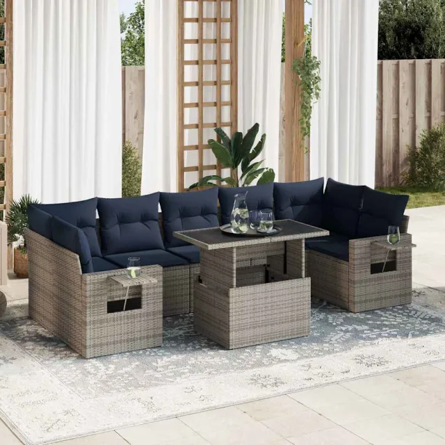 vidaXL 8-delige Loungeset met kussens poly rattan acacia grijs, foto 2