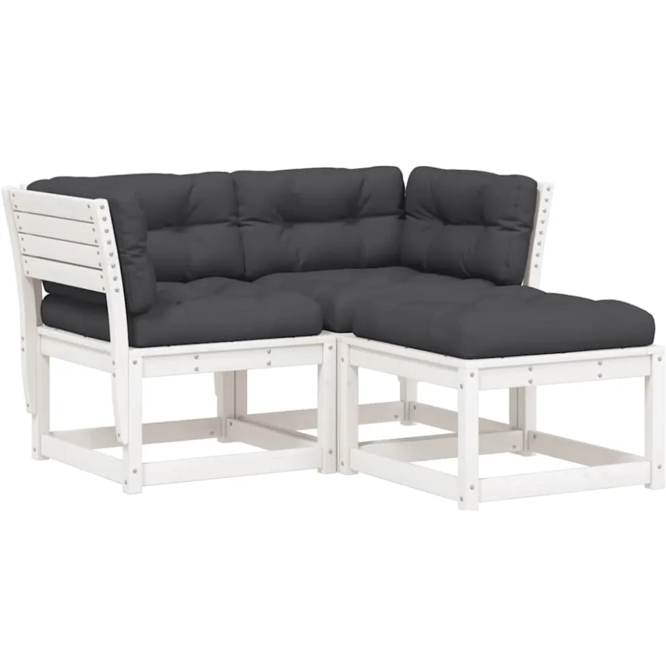vidaXL 3-delige Loungeset met kussens massief grenenhout wit, foto 3